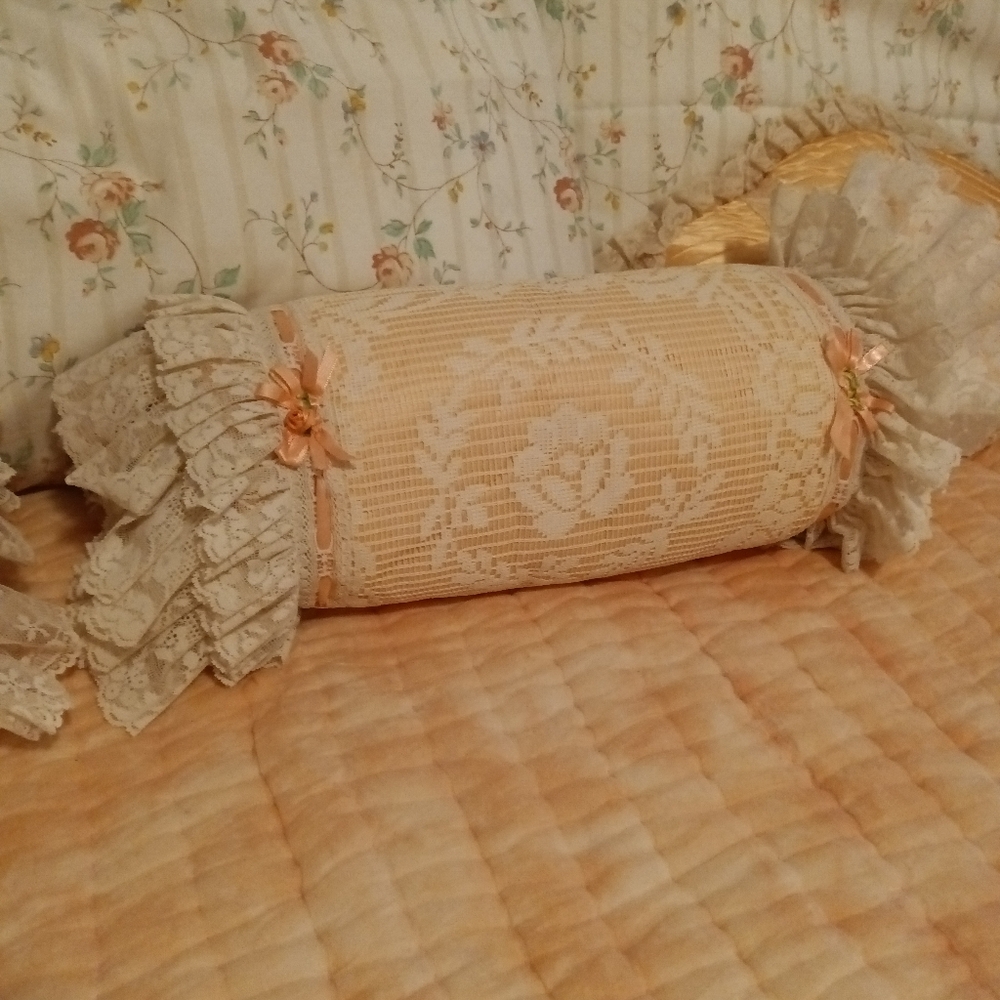 Vintage Lace Floral Bolster Pillow